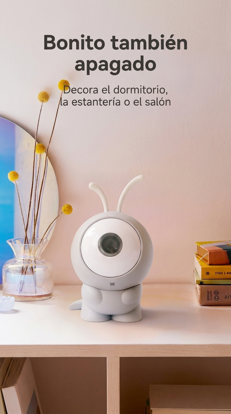 Proyector Marcianboy apagado decorando una estantería